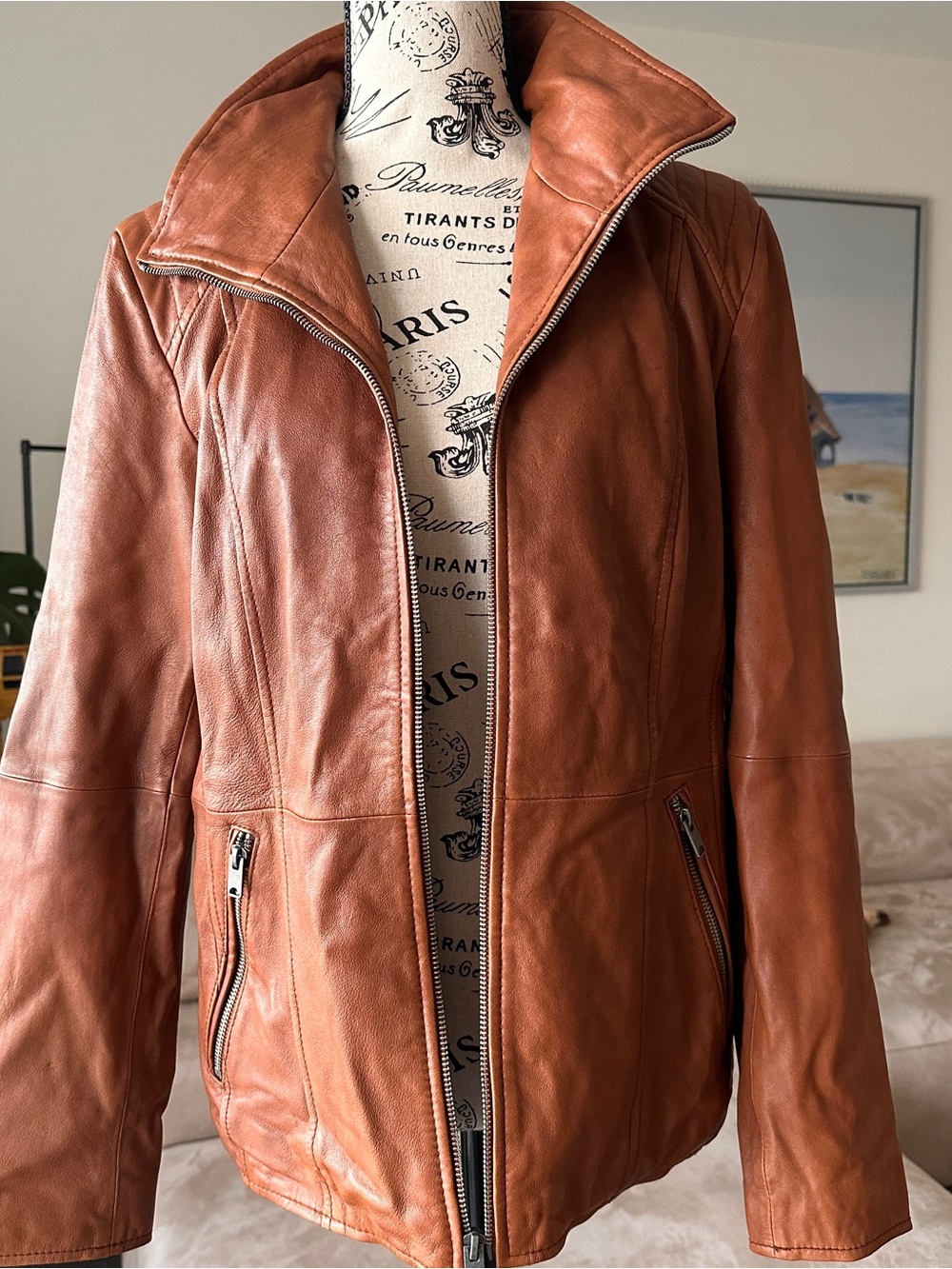Marc New York Andrew Marc Leather Jacket Brown Moto Zip Women Size M